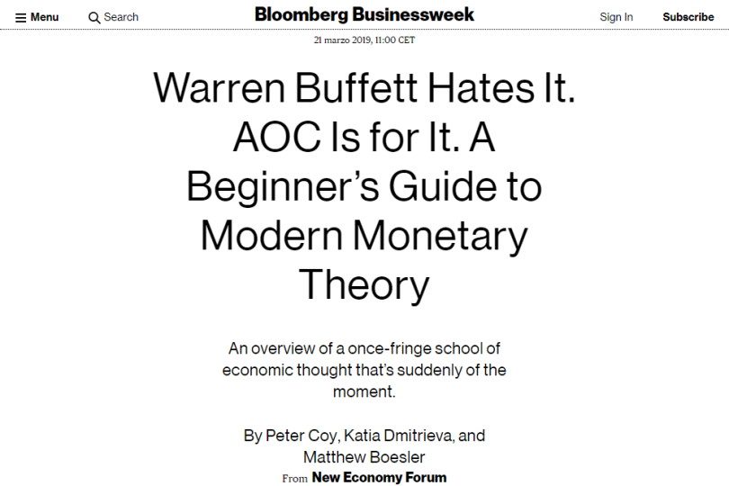 Warren Buffett la odia. Alexandria Ocasio-Cortez la supporta. Una guida per principianti alla Teoria della Moneta Moderna